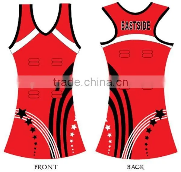 Red Color Custom Made Netball Dress Fit Slim Style photo-2