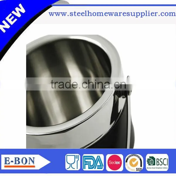 Hot Sale Stainless Steel Ice Bucket With Black PU Leather Bar Tools photo-3