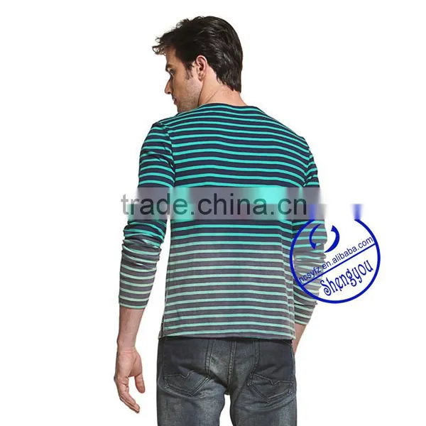 2015 China Supplier Custom Long Sleeve Mens Yarn Dyed T-shirt Wholesale Clothing photo-3