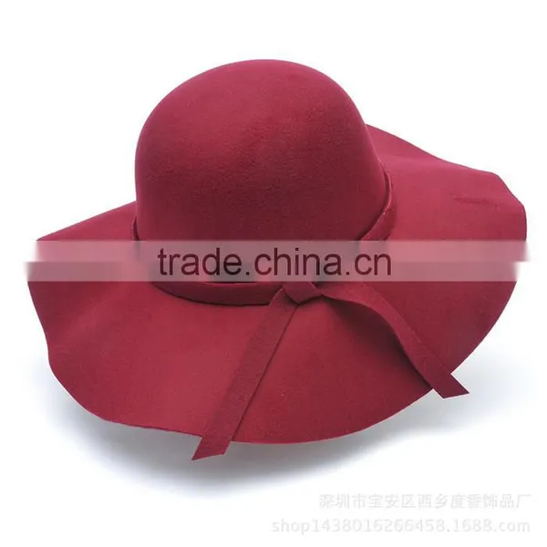 Vintage Ladies Women Wide Brim Wool Felt Hat Floppy Bowler Fedora Cap