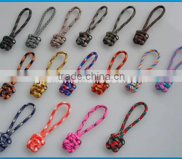 Wholesale Custom Design Handmade Paracod Knotted Monkey Fist Zipper Puller Reflective Zipper Puller