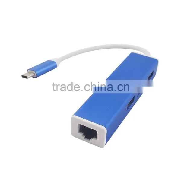 USB 3.1 Type C Multiple 3 Ports Hub With Gigabit Ethernet Network LAN Adapter