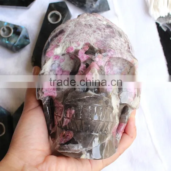 Hand Carving Crystal Plum Blossom Tourmaline Skull photo-3