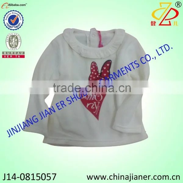 New Design Long Sleeve Plain White Print Girls Tshirt Cheap Kids Wear