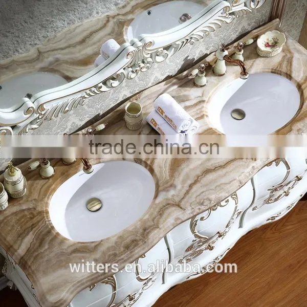 WTS-806JO Royal Antique White Mirror Type Bathroom Cabinet With Gold Leaf Decoration photo-2