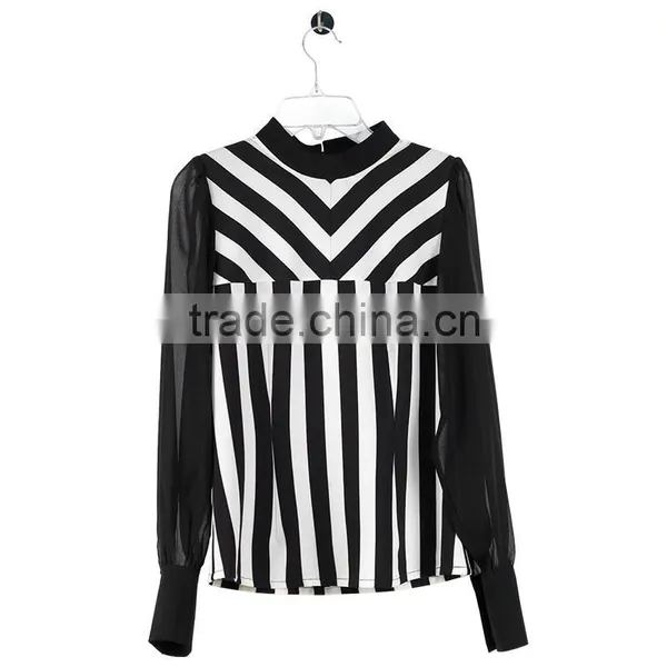 PRETTY STEPS 2016 High End Fashionable Black and White Svertical Striped Blouse Shirts for Women photo-2