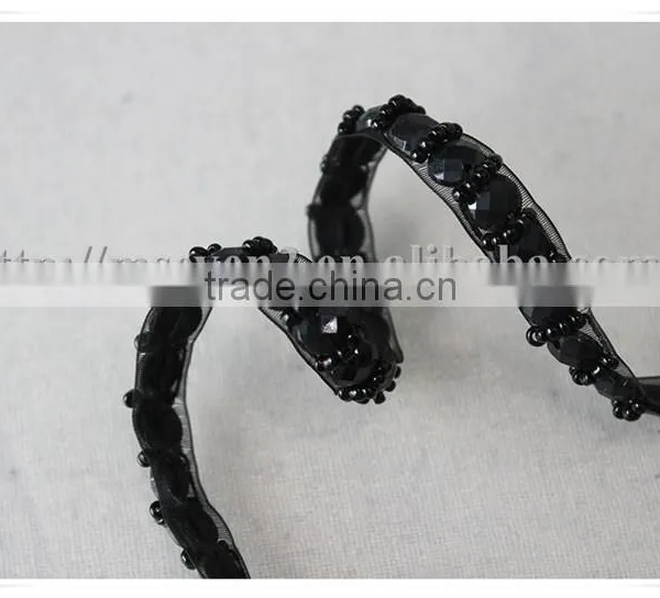 Handmade Black Organza Beaded Trim Decorative Beaded Trimming for Garments/bags/dress photo-5