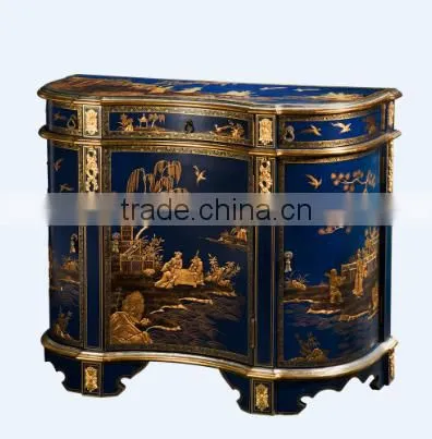 Retro Art Painting Home Furniture Dinning Room Set, Noble Blue Round Dinning Table With Chair/Sideboard photo-5