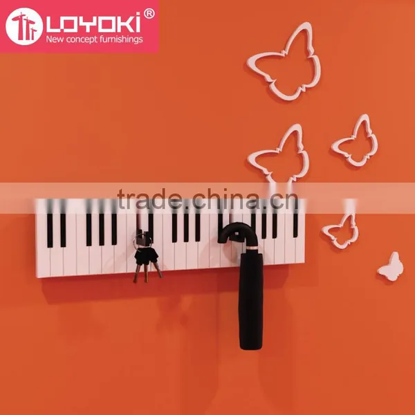 2016 New Design Home Wall Decoration Piano Wall Mount Hook Multifunction Clothes Coat Rack and Key Holder Wall Hook photo-3