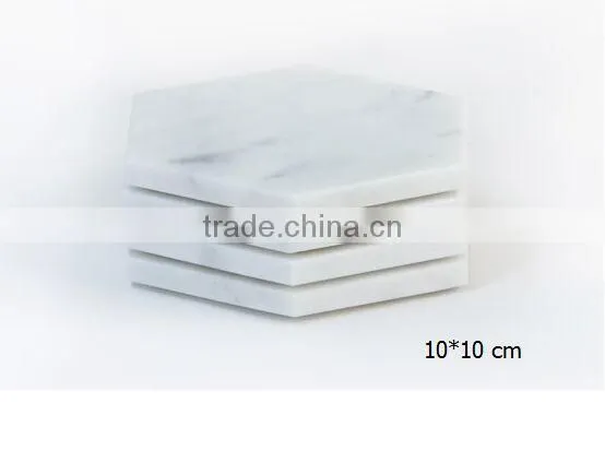 Hexagon Shape White Carrara Marble Stone Coasters With Cork Backing photo-3