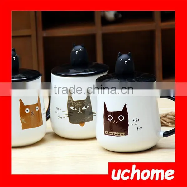 UCHOME Cat Design Ceramic Couple Mugs With Spoon And Lid photo-6