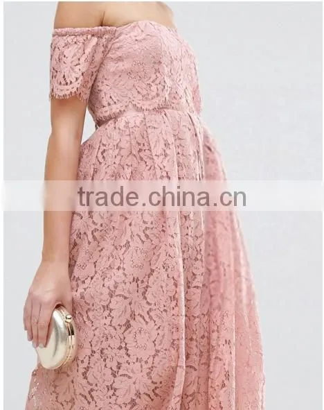 Guangzhou Clothing OEM Pink Undertone Cold Shoulder Lace Prom Dresses photo-5