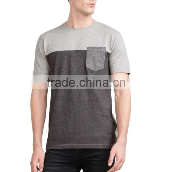 Mens t Shirt Wholesale Custom t Shirt With Contrast Color Plain Color Grey t Shirt With One Pocket photo-2