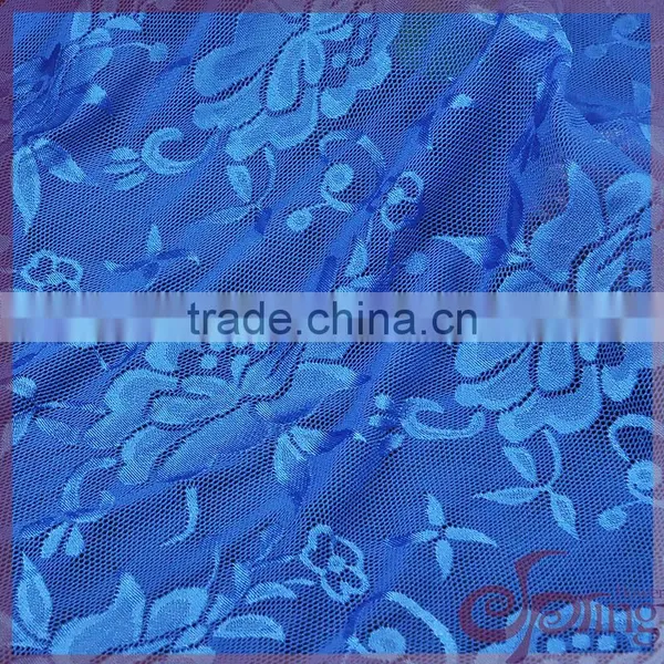 Navy Blue Elegant Nylon Shining Floral Elastic Tricot Fabric Lace photo-4
