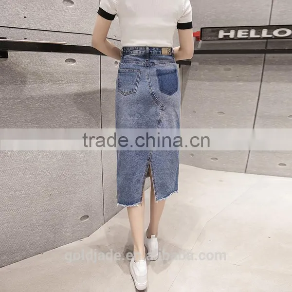 Wholesale Knee Length Denim Skirt Elastic Denim Long Fishtail Women Denim Long Skirt photo-3