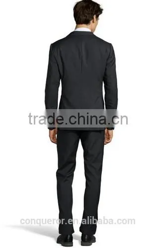 Solid Anthracite Wool 'M Line' 2-Button Suit With Flat Front Pants (SHT1089) photo-2