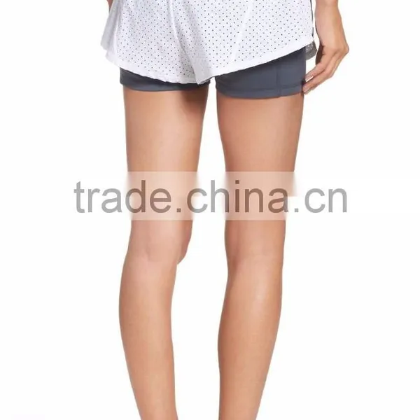 MGOO OEM Service Double Layer Performance Shorts Perforated Dri Fit Sports Short Pants With Drawstring Waist photo-2