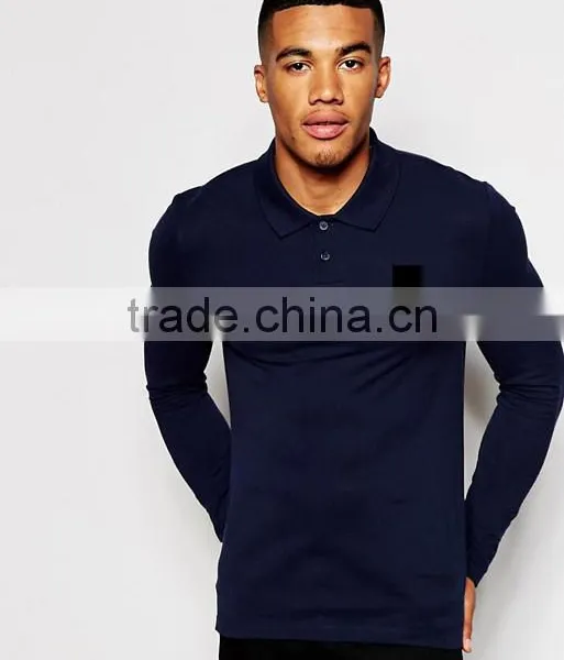 Cheap Price Muscle Long Sleeve Polo With Logo In Navy/Breathable Polo Collar T-shirt/Two Button Blacket T-shirt photo-2