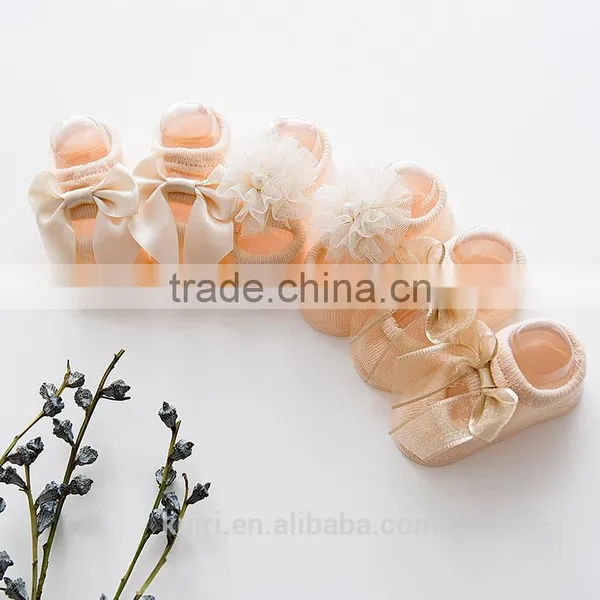 2017 New Design Spring Baby Socks Cotton Lace Stocking Flowers Bow Socks Floor Socks Anti-pilling Anti-skid photo-3