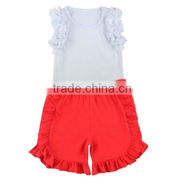 2017 Clothing Sets Children Toddler Girl Clothing White Shirts Ruffle Shorts Baby Outfit photo-3