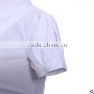 2017 Korean Design Pure Color Short Sleeve Polyester & Cotton Mix Ladies Tops Fashion Women Blouse photo-3
