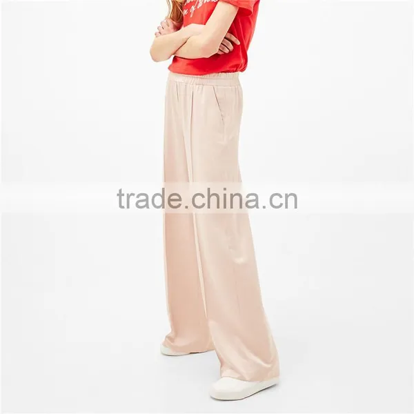 Casual Loose Wide Leg Tall Sateen Pink Slacks Pink Dress Pants Womens photo-2