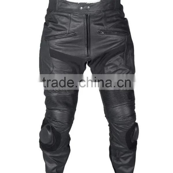 Black Motorcycle Pant/ Motorbike Leather PANT / Trousers + CE Armour to Knee & Hips photo-5