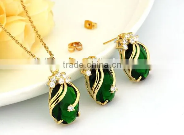 Copper Gemstone Fashion Jewelry Sets,Drop Earrings Crystal Pendant Necklace Bridal Jewelry Set (Red,Green,Blue,Purple and Black) photo-6