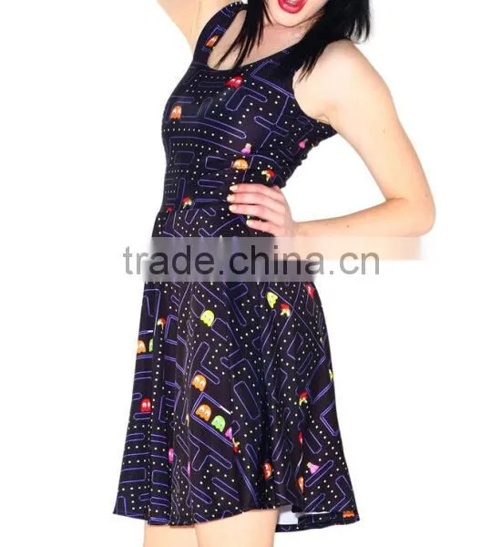 2017 3D Digital Printed Floral Eat Peas Pleated Dress for Women Wholesale photo-5