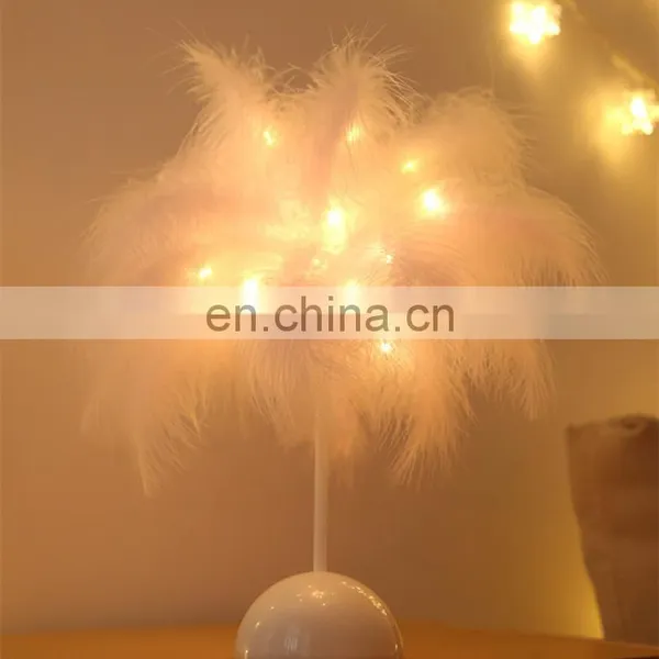 DDP Shipping LED Wholesale Nordic Modern Design Ostrich Feather Table Lamp Battery Operated for Decoration photo-6