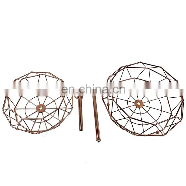 Detachable 2 Tier Storage Basket Decorative Metal Wood Wire Bamboo Hanging Fruit Basket Stand photo-2