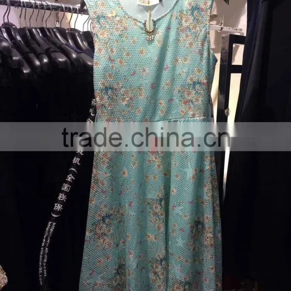 Fishnet Flowery 2015turkish Fashion Dress With Jewel on the Round Neck