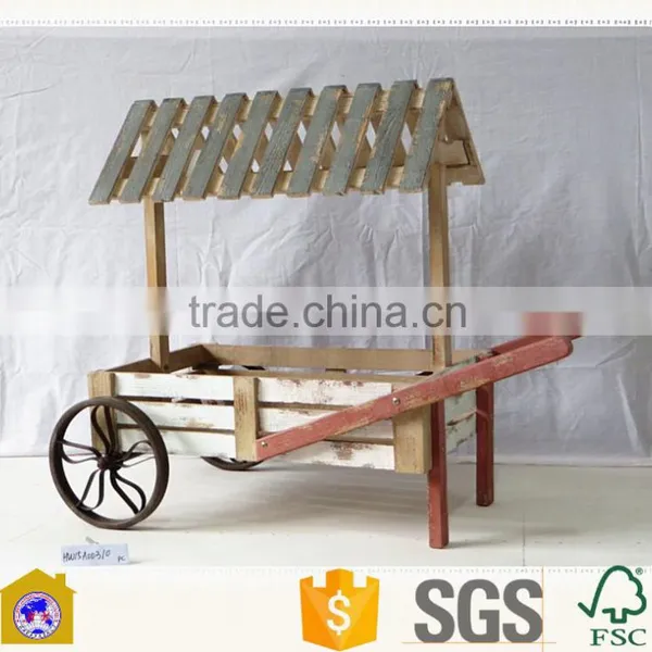 High Quality Antique Decorative Wooden Garden Planter Carts Wholesale HW15A00310