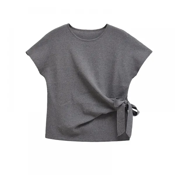 New Style European-style Women's Casual and Versatile Off-shoulder Short-sleeved Soft Knitted T-shirt photo-3