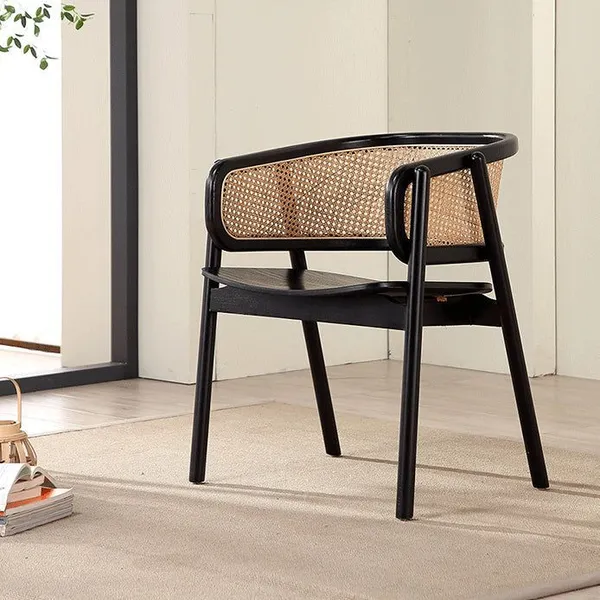 Leather Upholstered Ash Cane Back Armchair photo-2
