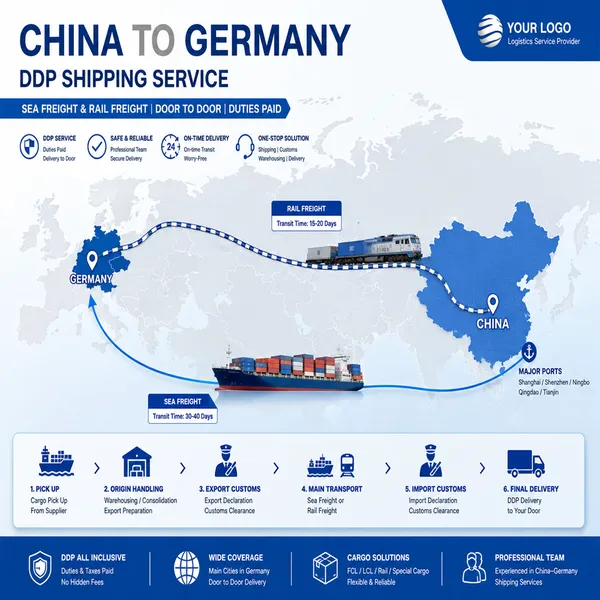 Servicio de envío DDP de China a Alemania por transporte marítimo y ferroviario