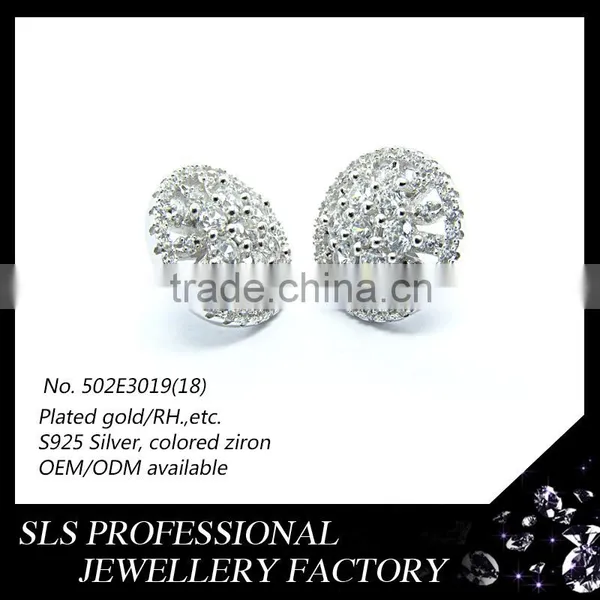 Simple Styles Width 6*6mm CZ Diameter 925 Silver Jewlery Wholesale Rhodium Plated Men's Earrings photo-6
