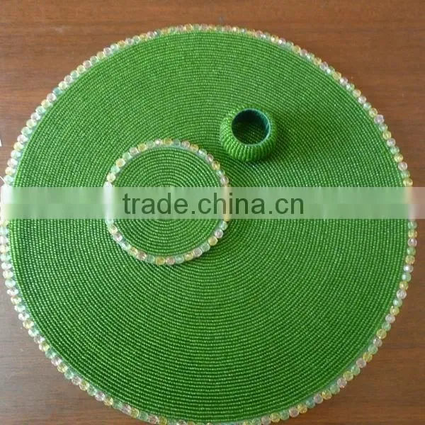 Hand Beaded Placemat, Coaster and Napkin Ring Set