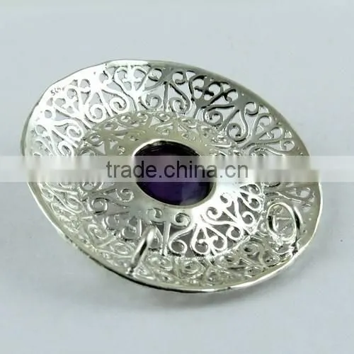 Handmade Filigree Amethyst 925 Sterling Silver Pendant, Online Silver Jewelry, Handmade Silver Jewelry photo-5