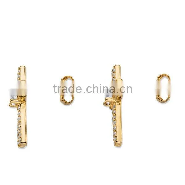 Gold Over Silver Cubic Zirconia Round and Pave Fashion Cross Earrings photo-2