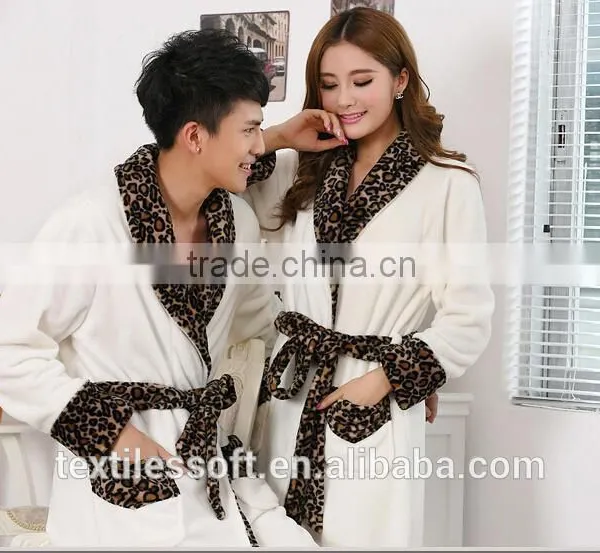 2015 New Design Warm Terry Couples Sexy Leopard Bathrobe photo-2