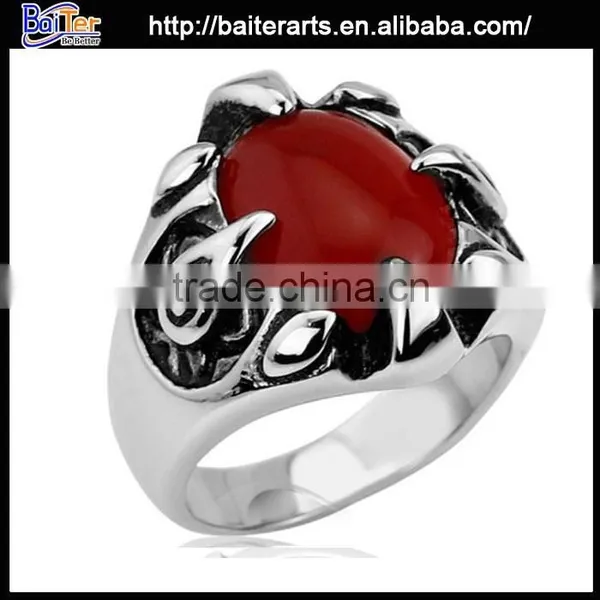Antique Men's Titanium Ring With Red Stone,316L Stinless Steel Man Ring With Ruby photo-4
