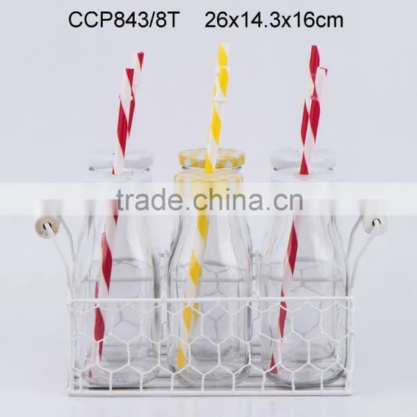 Glass Bottle With Straw With Metal Rack(CCP843/6T) photo-2