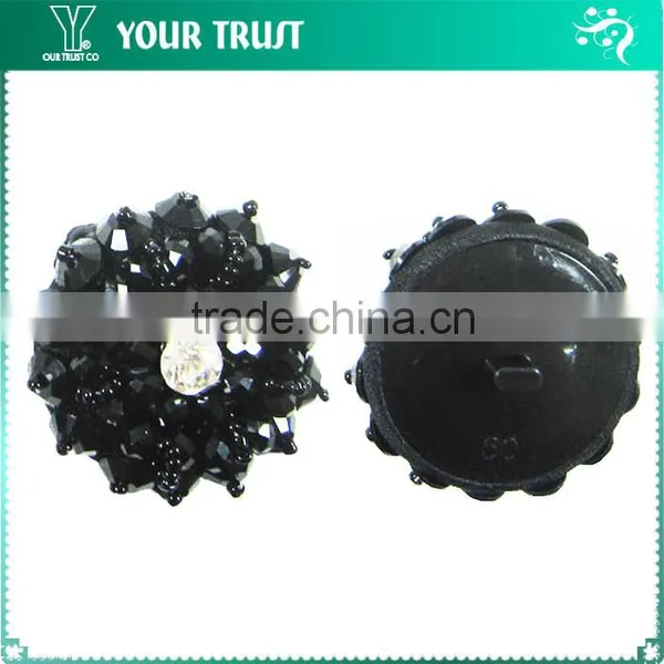 Clear Meteorite Stone Clear Rhinestone Navy Bugle Bead Black Fabric Shank Cover Button photo-4