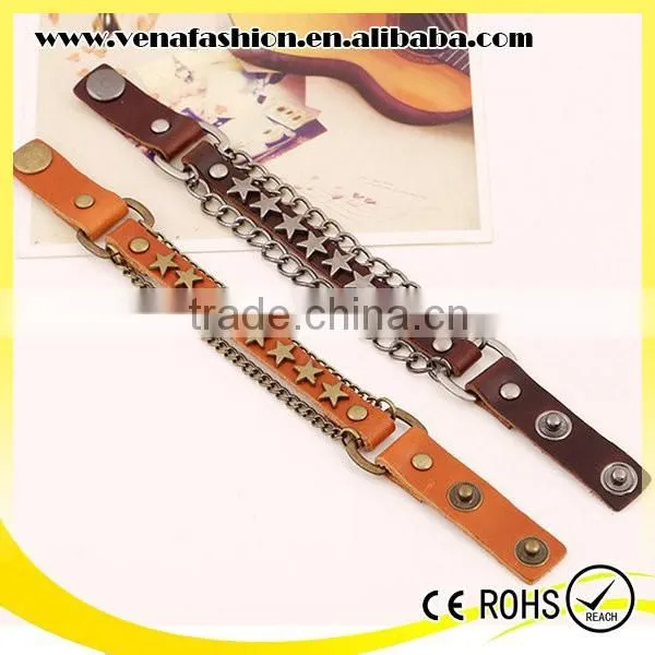 Star Italian Engraved Leather Bracelet, Suede Leather Bracelets photo-5