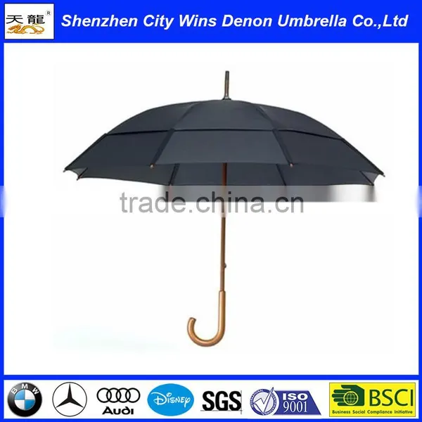 Wholesale Classic Automatic Custom OEM Amazon Hot Sale Air Vents Wooden Stick Umbrella With Wood Hook Handle