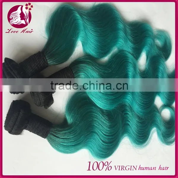 2016 Best Selling 100g Virgin Peruvian Body Wave 1b Teal Two Tone Ombre Colored Hair Weave Bundles photo-4