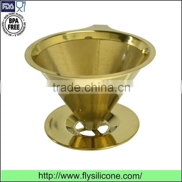 Reusable Eco-friendly Cone Shaped Stainless Steel Coated Gold Coffee Filter/dripper photo-2
