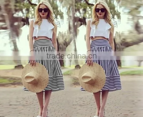 Fashion Women Sexy High Elastic Waist Striped Casual Party Beach A-Line Skirt photo-6