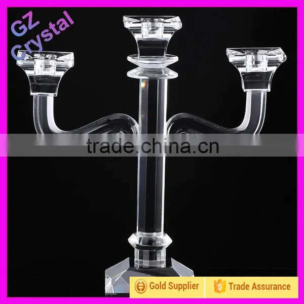 3 Arms Transparent Crystal Candle Holder Centerpieces for Wedding Table Decoration photo-2